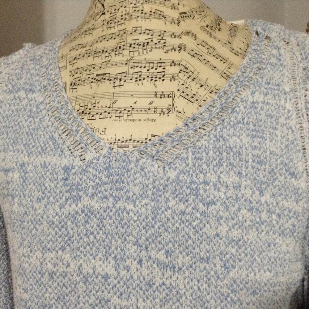 Free People Womens Sweater Blue Large Pullover White Cuff Loose Knit - Picture 1 of 13